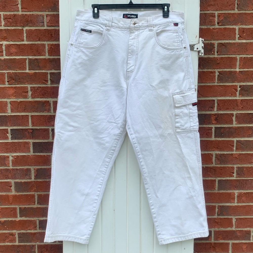Fubu Mens White Baggy Pants Y2K RARE